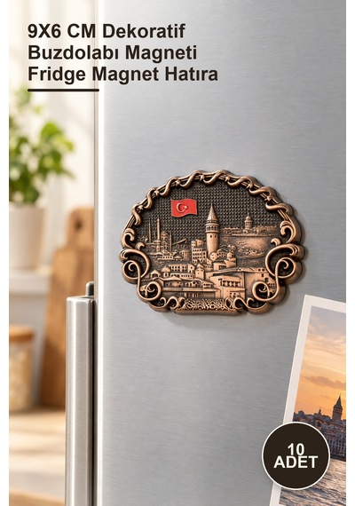 10 Adet İstanbul Yöresel Metal Magnet 9x6 Cm Dekoratif Buzdolabı Magneti Fridge Magnet Hatıra