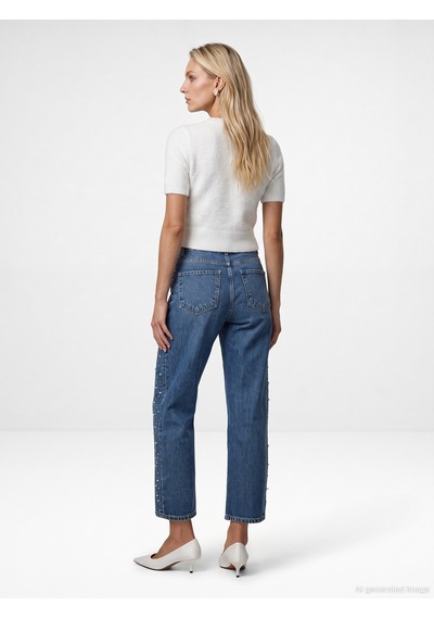 Dilvin 72368 %100 Pamuk Taşlı Barrel Jean Mavi