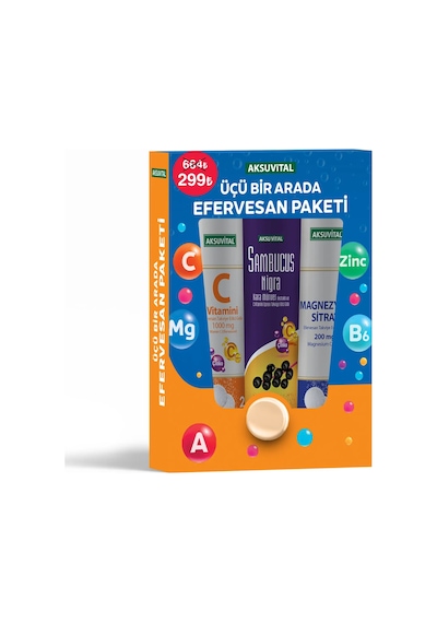 Üçü Bir Arada Efervesan Seti C Vitamini + Sambucus + Magnezyum