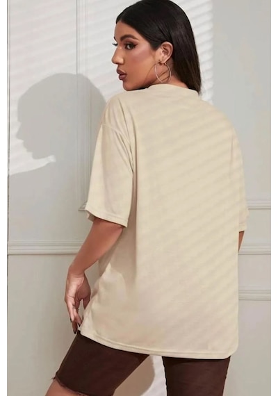 Unisex Kalp Baskılı T-shirt Bej