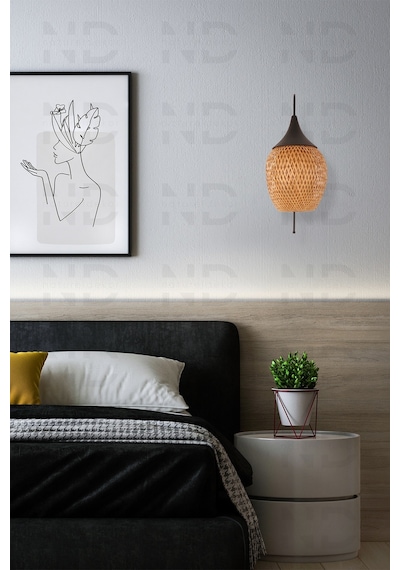 Boja Bambu Siyah Detay Aplik 25x25x60 Cm İskandinav, Modern, Bohem, Rattan, Aydınlatma Bej