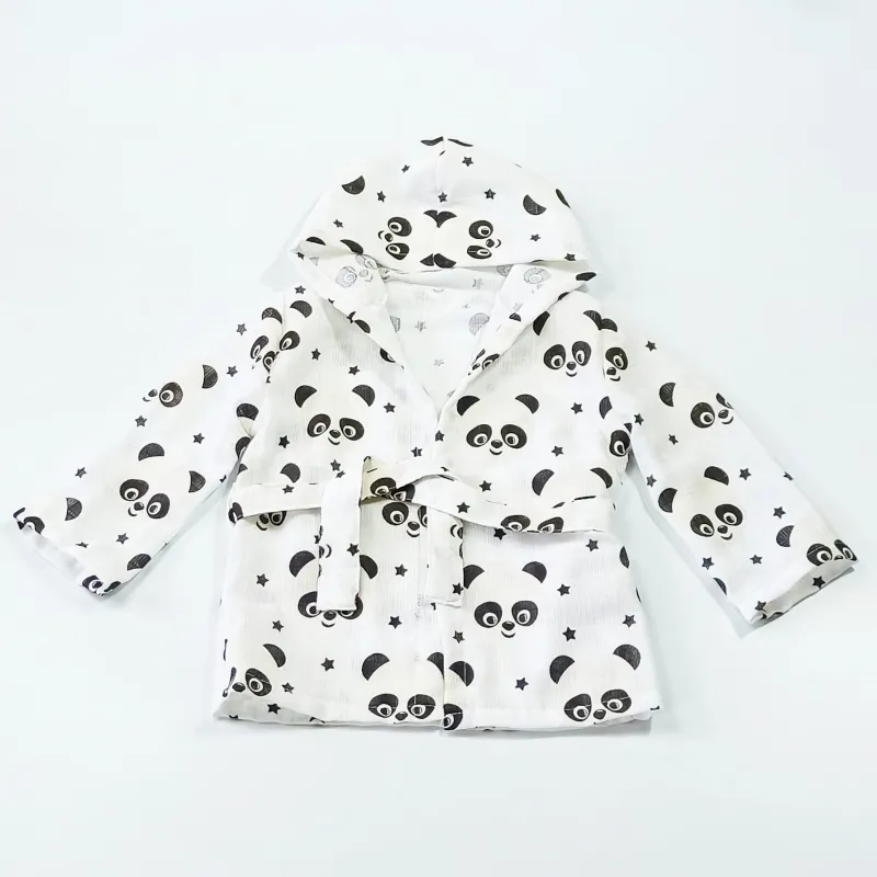 Aras%100 Pamuk Muslin Bebek Bornoz 1-3 Yaş Beyaz