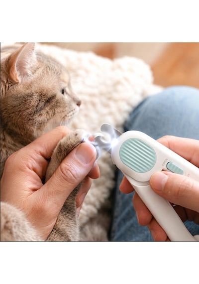 Işıklı Kedi Köpek Tırnak Makası Pet Evcil Hayvanları Için Korumalı Led'li Törpülü Tırnak Makası Mavi