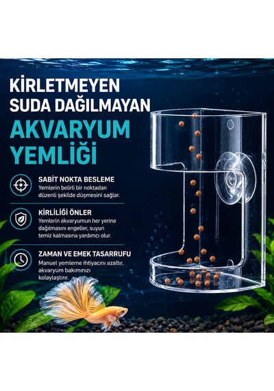 Akvaryum Yemleme Halkası Vantuzlu Akrilik Balık Yemliği Yem Dağılmasını Önleyen Yem Besleme Aparatı