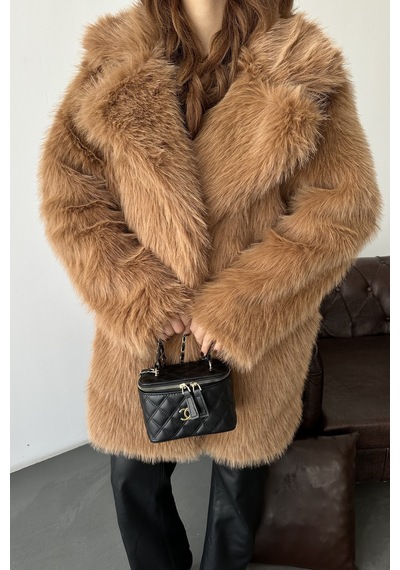 Myloore Kadın Taba Oversize Premium Kürk Kaban Mlb106
