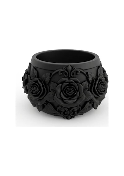 Zeroxo Gotik Gül Tasarımlı Siyah Saksı, Dark Academia Sukulent Ve Kaktüs Süsü, Barok Çiçekli Dekoratif Masaüstü Obje, Vintage Botanik Dekorasyonu 8x8 Cm