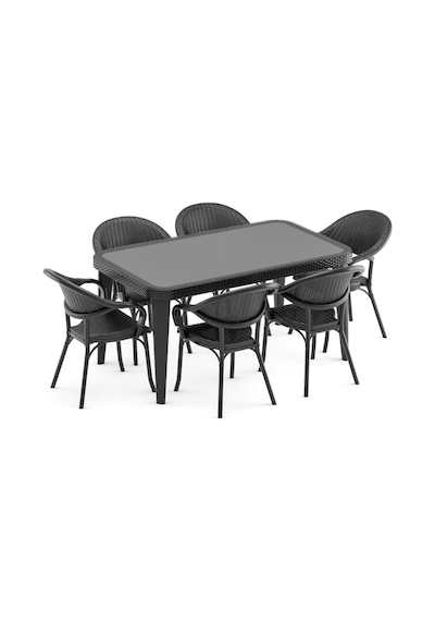Bintaşmobilya 90 x 150 CM 6 Lı Siyah Dış Mekan Bahçe Masa Sandalye Takımı Siyah