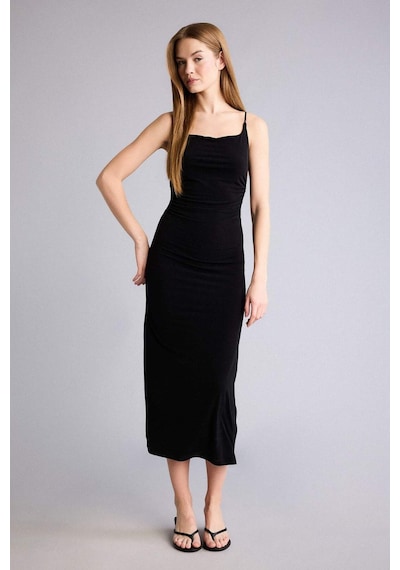Defacto Bodycon Vücudu Saran Kare Yaka Kolsuz Maxi Elbise H6454ax26smbk81 Siyah-bk81