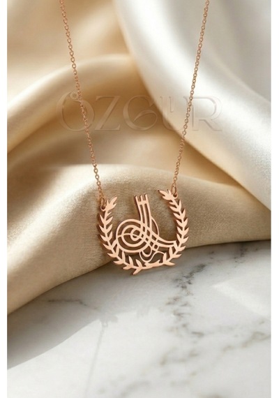 925 Ayar Gümüş Başak Figürlü Tuğra Kolye Rose Gold