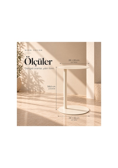 Slate Metal C Sehpa Modern Tasarım Elips Tablalı Minimalist Koltuk Yanı Sehpa Krem - 935314037 Krem