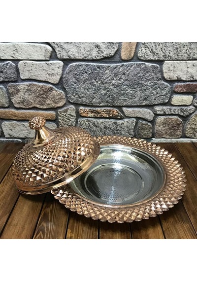 Piramit İşlemeli Bakır Pilavlık 40 Cm