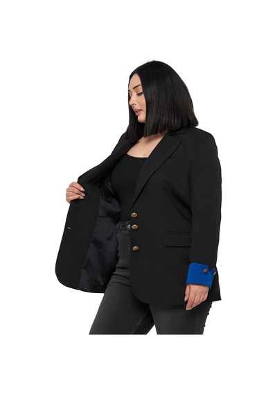 Disentis Büyük Beden Manşeti Kumaş Garnili Düğme Detaylı Astarlı Siyah Saks Mavi Blazer Ceket Siyah Saks Disentis Büyük Beden Manşeti Kumaş Garnili Düğme Detaylı Astarlı Siyah Saks Mavi Blazer Ceket Siyah Saks
