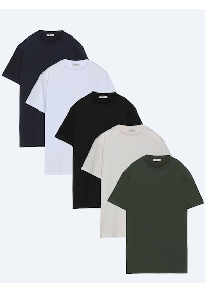 Kip Çok Renkli 5li Düz Pamuk T-shirt 3XL