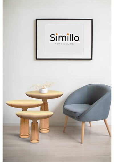 Simillo Wood Wooden Ahşap 3 Lü Set Fitilli Mantar Yan Sehpa Modern Fiskos / Çiçeklik / Zigon Sehpa Ahşap