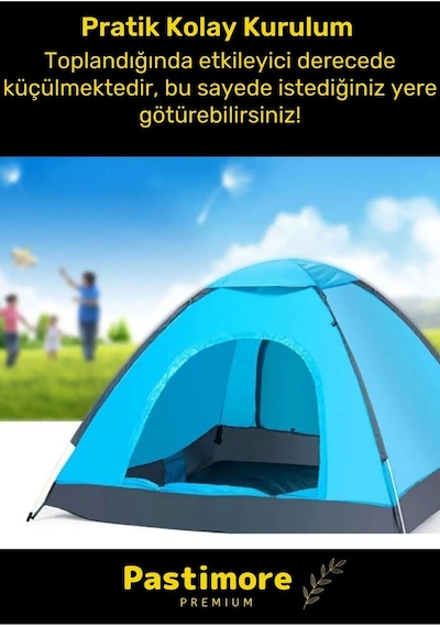 Premium Su Geçirmez Kapı Sineklik Tüllü Dayanıklı Kumaş Pratik Kolay Kurulum 4-5 Kişilik Kamp Çadırı Mavi - Turuncu