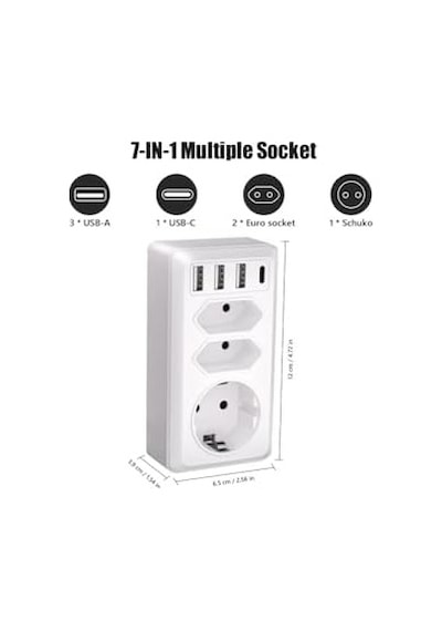 7&apos Si 1 Arada Çoklu Priz, Usb Priz, Type-c + 3 Usb&apos Li Çoklu Priz,