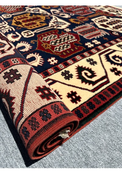 El Dokuma Koyu Lacivert Yörük Halısı 190x246 Yün Salon Halısı Lacivert