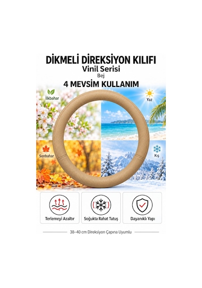 Trobus Mercedes-benz Sprinter 2019-2025 Uyumlu Dikmeli Direksiyon Kılıfı Vinil Bej