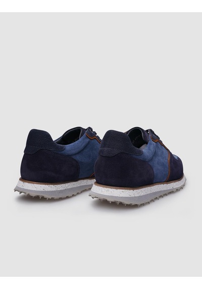 %100 Hakiki Deri Lacivert Süet Bağcıklı Erkek Sneaker-lacivert Lacivert