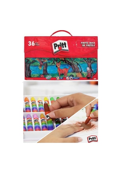 Pastel Boya 36 Renk Plastik Çantalı 1 Adet Tutucu Hediyeli Pritt Pastel Boya 36 Lı Çantalı Canlı Renkler Çok Renkli
