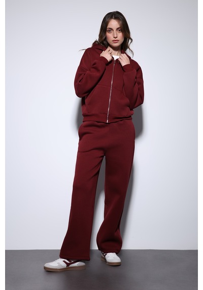 Antioch Fermuarlı Kapüşonlu Kadın Sweatshirt Bordo