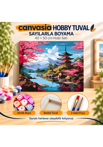 Sayılarla Boyama Numaralı Tuval Seti Boya Fırça Dahil 40x50 Cm Sakura Rüyası