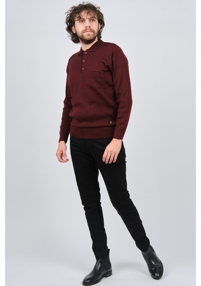 Çizgi Triko Erkek Cep Detaylı Polo Yaka Kazak 42544241 Bordo Bordo