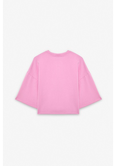 Ethıquet VELA Kadın Esnek Kumaşlı Bisiklet Yaka Oversize Fit Pembe T-Shirt