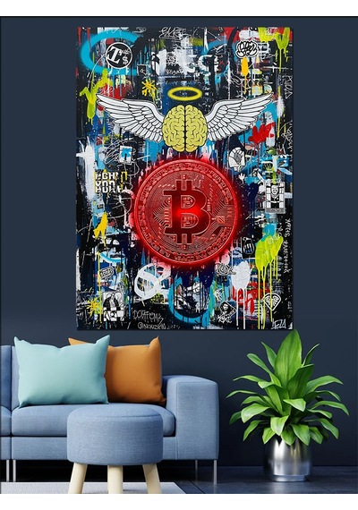 Ahşap Tablo Bitcoin Renkli Soyut Sanat