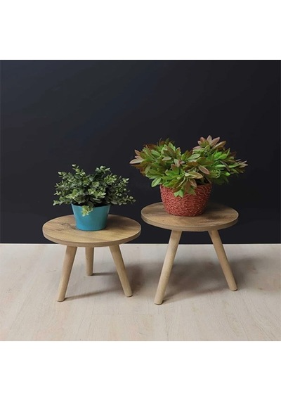 2'li Ahşap Ayaklı Çiçeklik Saksılık Standı 24 Cm Çap Atlantik Çam