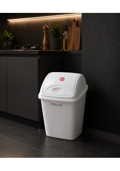 Plastik Elegance 7,5 Litre Sallanır Kapaklı Çok Amaçlı Çöp Kovası Beyaz