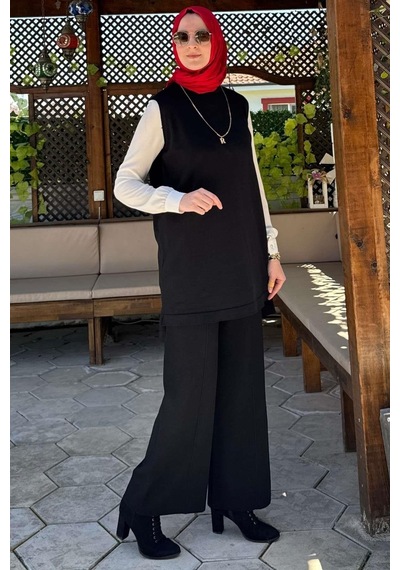 Rabia Şamlı Pantolonlu İç Takım Siyah Normal