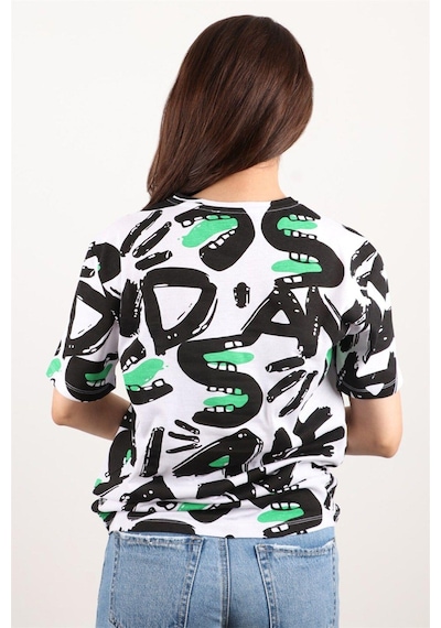 Kadın Baskılı Bisiklet Yaka Oversize T-shirt Beyaz Kadın Baskılı Bisiklet Yaka Oversize T-shirt Beyaz
