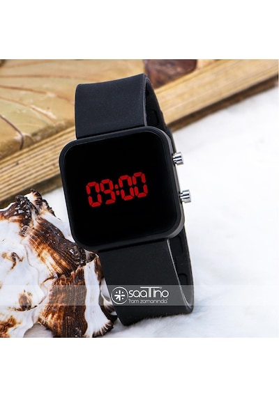 Mat Siyah Kare Dijital Led Ekran Siyah Silikon Kordonlu Unisex Kol Saat ST-303622