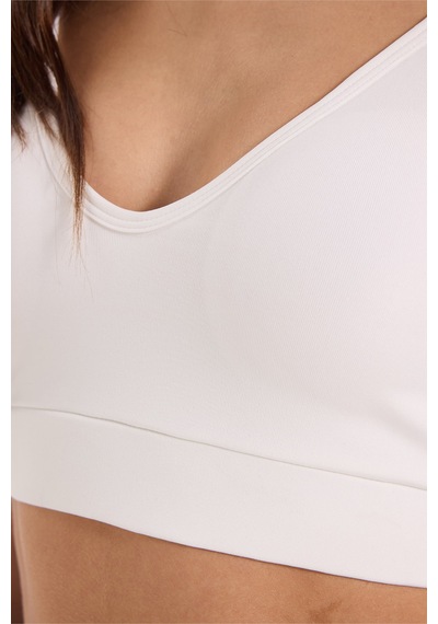 Tudors Kadın Slim Fit Dar Kesim Çapraz Bağlamalı Askılı V Yaka Ekru Crop -51181