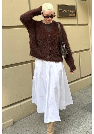 Madmext Beyaz Pileli Cepli Kadın Midi Boy Etek Mg2536 Beyaz