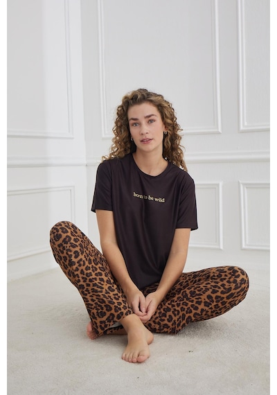 Kompedan Kadın Leopar Desenli Bisiklet Yaka Pijama Takım Siyah 30102-1287 Siyah Kompedan Kadın Leopar Desenli Bisiklet Yaka Pijama Takım Siyah 30102-1287 Siyah