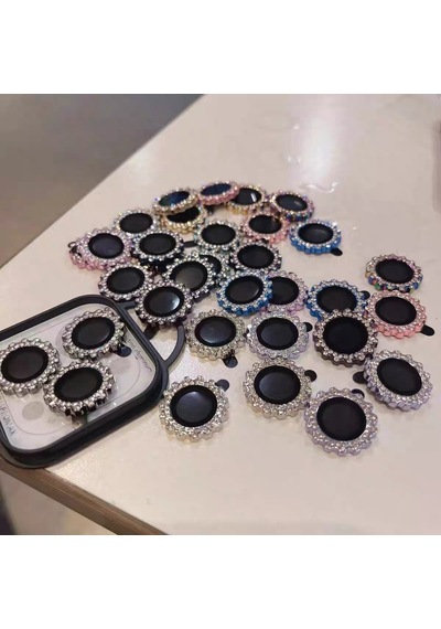 Apple Uyumlu iPhone 17 Pro Max & Apple Uyumlu iPhone 17 Pro - Taşlı Dişli Kamera Koruma Lens Koruyucu Temperli Cam 3'lü Beyaz