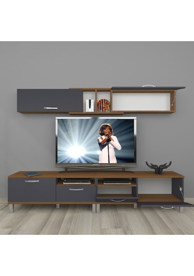 Decoraktiv Eko 5220 Mdf Krom Ayaklı Tv Ünitesi Tv Sehpası Ceviz - Antrasit