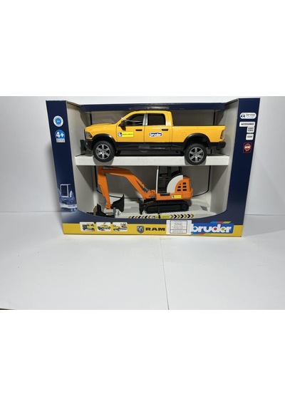 Bruder Ram 2500 Römorklu Pickup Ve Mini Ekskavatör Br02546 Sarı - Turuncu