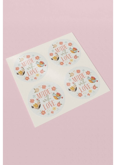 Made With Love Kuşlu Çiçekli Sticker 3x3cm St2287 Çok Renkli