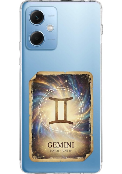 Redmi Note 12 5g İle Uyumlu Burç Kartları İkizler Tasarımlı Şeffaf Silikon Kılıf Şeffaf