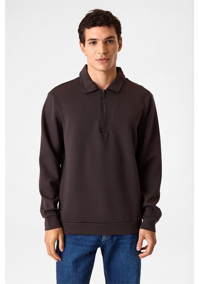 Backandbond Koyu Kahve Fermuarlı Bordo Sweatshirt Koyu Kahverengi