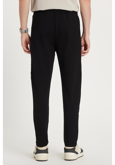 Tudors Unisex Standart Fit Pamuklu 2 İplik Fermuar Cepli Lastikli Bağlamalı Düz Paça Siyah Eşofman Altı-34068 Siyah