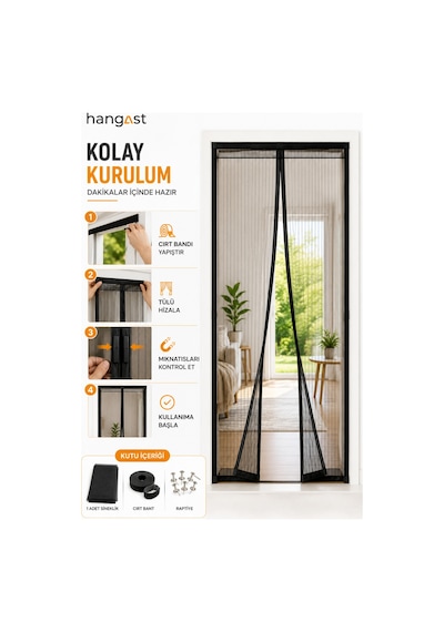 Mıknatıslı Kapı Sinekliği 105x210 Cm Otomatik Kapanan Cırtbantlı