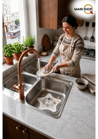 Mainshop 1 Adet Beyaz Yıldız Şeklinde Vantuzlu Lavabo Ve Küvet Tıkacı Süzgeç M-114