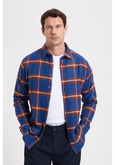 Tudors Erkek Slim Fit Dar Kesim Kareli Kışlık Oduncu Gömlek-42363 Saks Mavi