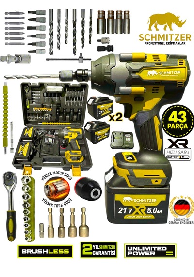 Schmıtzer Sch-9502s Pro 21v 15 Pilli Çift Akülü Kömürsüz Darbeli Vidalama 650 Nm Somun Sıkma Sökme Matkap