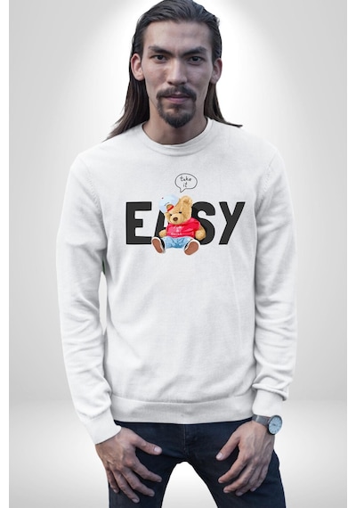 Teddy Boşver Tasarımı Unisex Beyaz Sweatshirt Beyaz