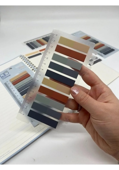 10 Renkli Cetvelli Gri Ve Toprak Tonları İndeks Sticker/index/post-it/postit/kitap Ayracı/not K